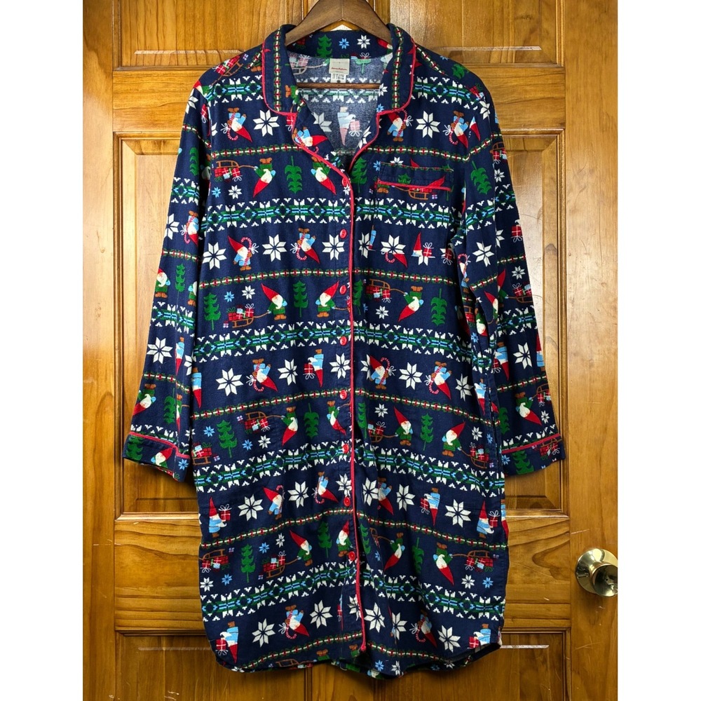 Hanna Andersson Holiday Gnome Flannel Nightgown Navy Size L Christmas Nordic